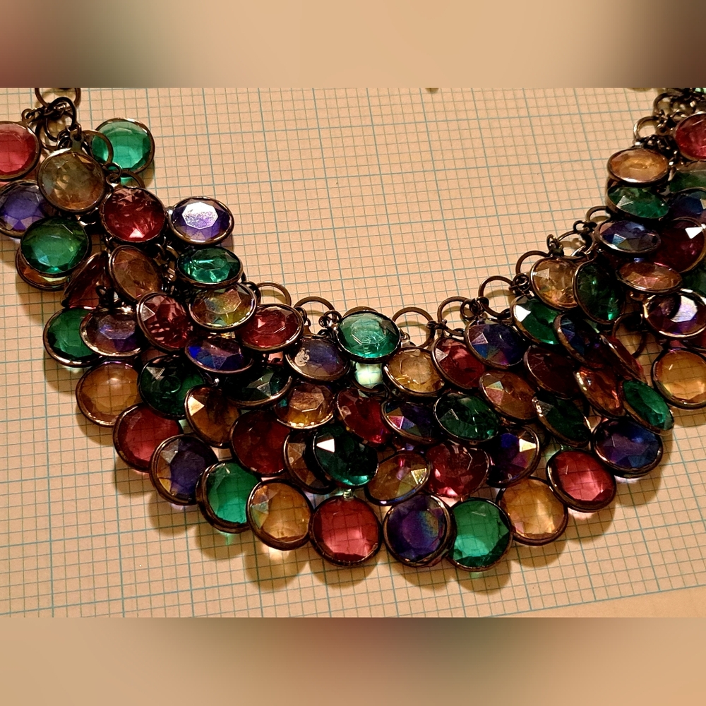 Elegant Multicolor Circle Gemstone Bib Necklace
